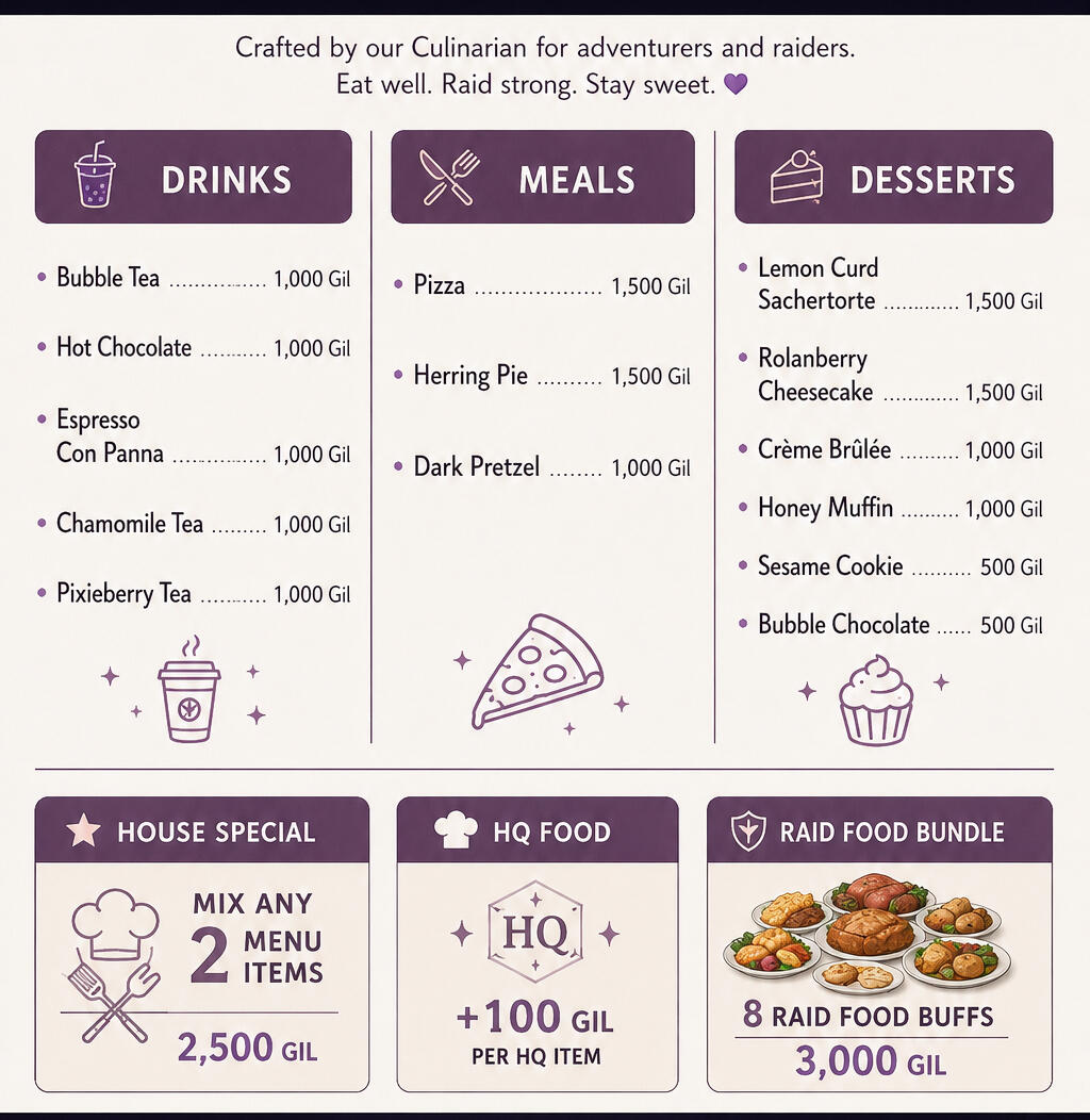Sweet den menu